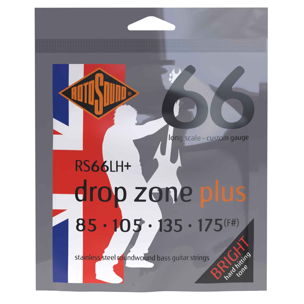 Rotosound Drop Zone+ Stainless Steel 85-175 Bass Guitar Strings, Long Scale  [RS66LH+]