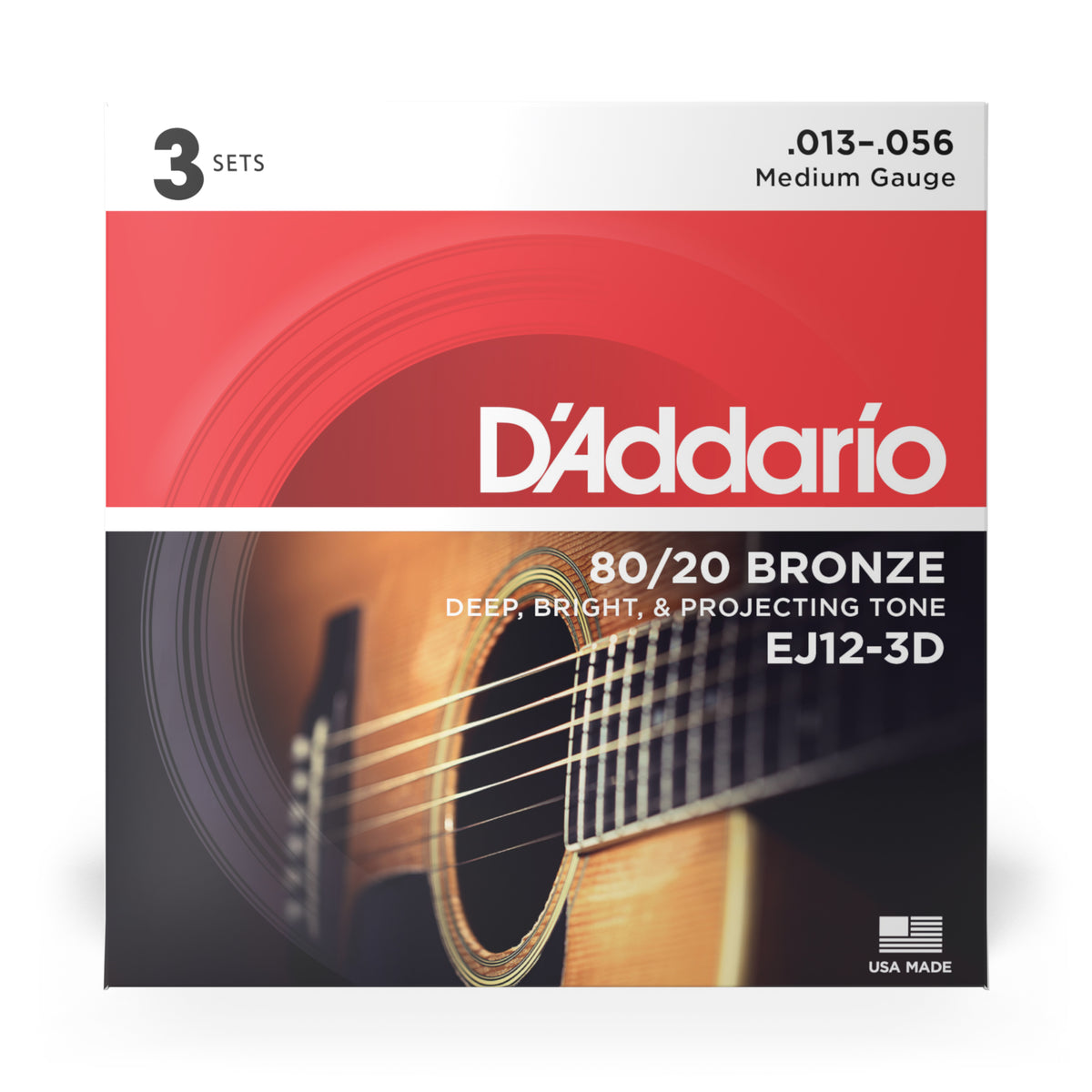 D Addario EJ12 3D 80 20 Bronze 13 56 Acoustic Guitar Strings