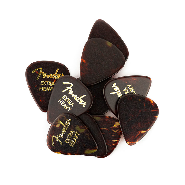 Fender 351 Classic Celluloid Tortoise Shell Plectrums, 12-Pack, Extra Heavy