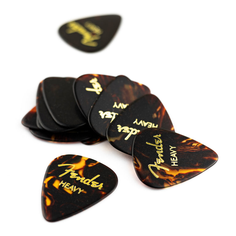 Fender 351 Classic Celluloid Tortoise Shell Plectrums, 12-Pack, Heavy