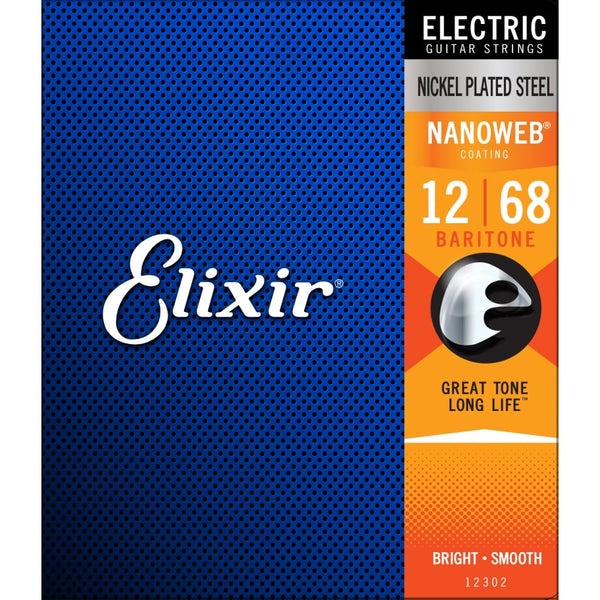 Elixir Nanoweb Nickel Wound 12 68 Electric Baritone Guitar Strings 12302