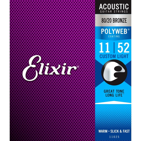 Elixir Polyweb 80 20 Bronze 11 52 Acoustic Guitar Strings 11025