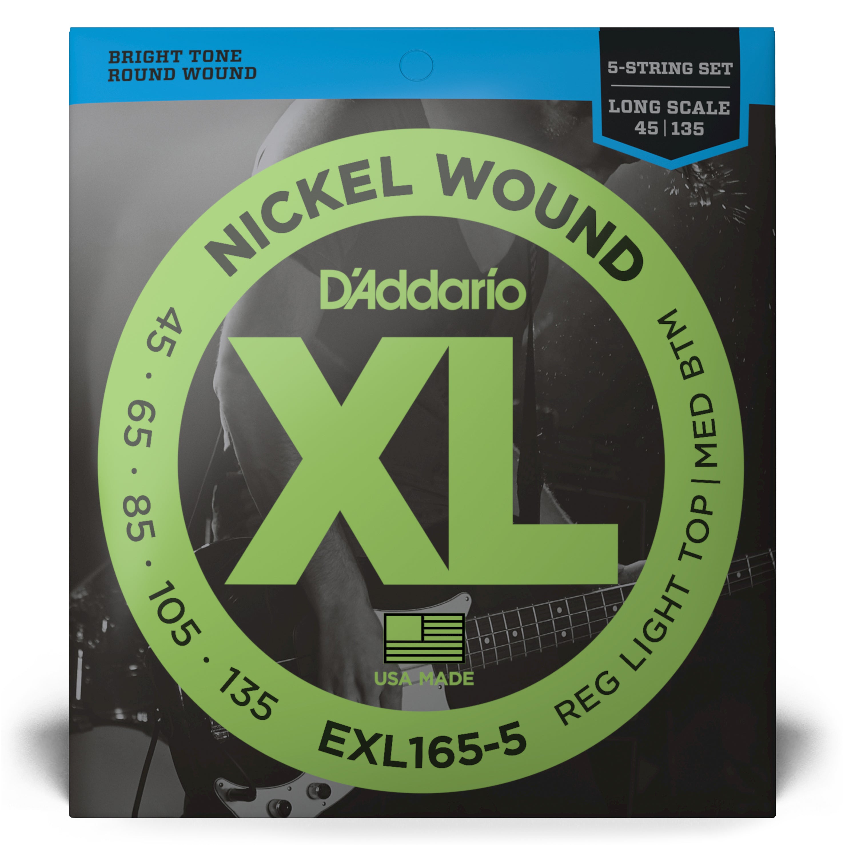 D Addario XL Series Nickel Wound 45 135 5 String Bass Guitar