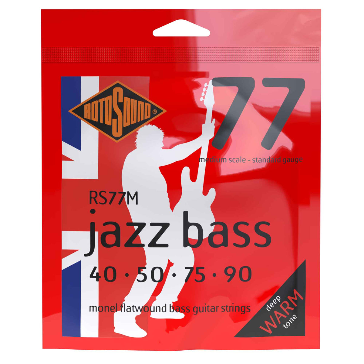 Rotosound Jazz Bass Flatwound Monel 40-90 Bass Guitar Strings, Medium ...